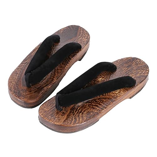 Holz Clogs Hausschuhe,Japanische Geta Sandalen rutschfest Schlappen Strandschuhe Weich Sommer Herren und Damen Rundkopf Massivholz Clogs Flip-Flops (Size:EU 46,Color:Schwarz) von VENYAA