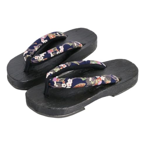 Japan Traditionellen Schuhe Geta Männer Sandalen rutschfest Schlappen Strandschuhe Weich Sommer Herren und Damen Rundkopf Massivholz Clogs Hausschuhe(Size:EU 43,Color:Schwarz) von VENYAA