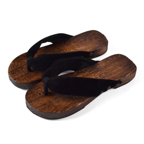 VENYAA Traditionelle Japanische Clogs Pantoffel,Sandalen rutschfest Schlappen Strandschuhe Weich Sommer Herren und Damen Massivholz Clogs Flip-Flops Pantoffel(Size:EU 43,Color:Schwarz+A) von VENYAA