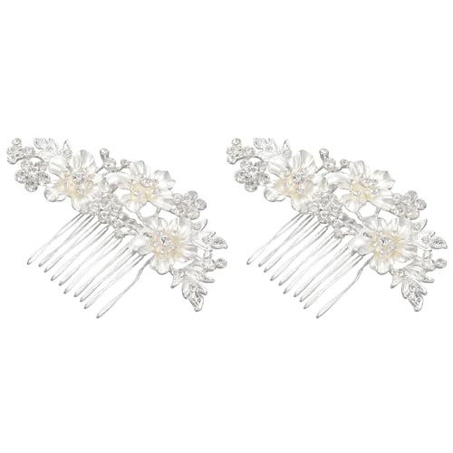 VENYAA 2X Hochzeit Braut Haar Kaemme Vintage Nachahmung Kristall Haarnadeln Prom Schmuck Gold Silber Blumenmuster Haarschmuck Zubehoer Pins Frauen Silber von VENYAA