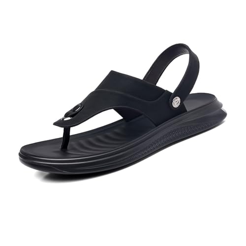 VENYAA Herren Hausschuhe Freizeit Strand,Rutschschutz Leder Freizeitschuhe Sandalen,Sommer Mode Freizeitmänner Strandschuhe (Size:EU 38,Color:schwarz) von VENYAA