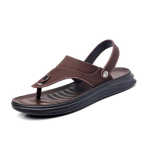 VENYAA Herren Hausschuhe Freizeit Strand,Rutschschutz Leder Freizeitschuhe Sandalen,Sommer Mode Freizeitmänner Strandschuhe (Size:EU 41,Color:braun) von VENYAA