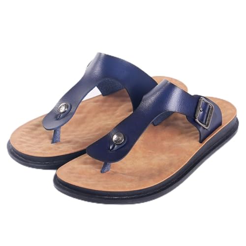 VENYAA Herren Hausschuhe Sommer Mode Freizeit Leder Freizeitschuhe Männer Atmungsaktive Strand Retro Straßenhausschuhe Sandalen(Size:EU 40,Color:blau) von VENYAA