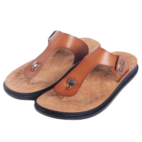 VENYAA Herren Hausschuhe Sommer Mode Freizeit Leder Freizeitschuhe Männer Atmungsaktive Strand Retro Straßenhausschuhe Sandalen(Size:EU 40,Color:braun) von VENYAA