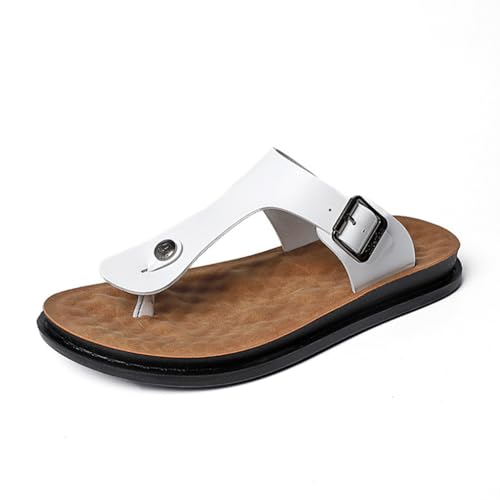 VENYAA Herren Hausschuhe Sommer Mode Freizeit Leder Freizeitschuhe Männer Atmungsaktive Strand Retro Straßenhausschuhe Sandalen(Size:EU 41,Color:weiß) von VENYAA