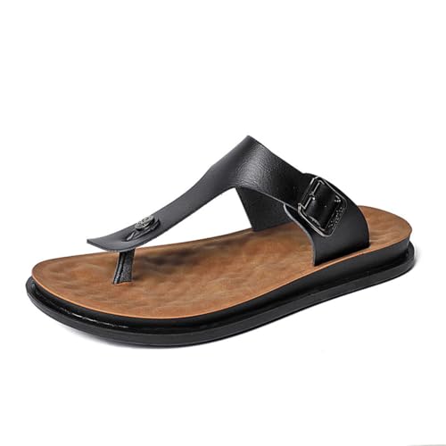 VENYAA Herren Hausschuhe Sommer Mode Freizeit Leder Freizeitschuhe Männer Atmungsaktive Strand Retro Straßenhausschuhe Sandalen(Size:EU 42,Color:schwarz) von VENYAA