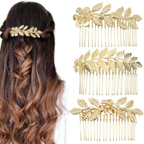 VEOIRXU 3 Stück Goldene Haarkämme - Elegant glatte Legierung - Blatt Haarschmuck für Damen - Schön und charmant - Einfach zu bedienen - Ideal für individuelles Haarstyling-Design. von VEOIRXU