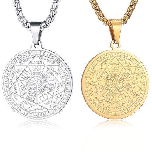 VEOIRXU Siegel der 7 Erzengel Anhänger Halskette Schlüsselanhänger für Männer St. Michael 7 Erzengel Siegel spiritueller Schutz Amulett Medaille heidnischer Schmuck Frauen von VEOIRXU