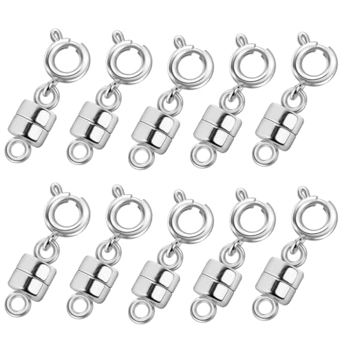 VEOIRXU Sterling Silber Doppel Magnet Schmuckverschluss, Federschnalle Kettenverschluss Silber für Kette Halskette Armbänder Verbindungsschnallen, Magnetverbinder Kette Schmuckherstellung von VEOIRXU