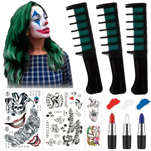 VEQENIFY Haarkreide Grün Haarkreide Temporär Haarkreide Kamm Grüne Haarfarbe für Kinder Frauen Männer Karneval Make Up Temporäre Haarfarbe Grün für Karneval Cosplay Weihnachten Halloween Party von VEQENIFY