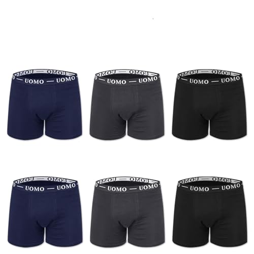 VEQUÈ 6er Pack Boxershorts Herren Unterwäsche Baumwolle elastisch bequem atmungsaktiv, Blau+Grau+Schwarz, XXL von VEQUÈ