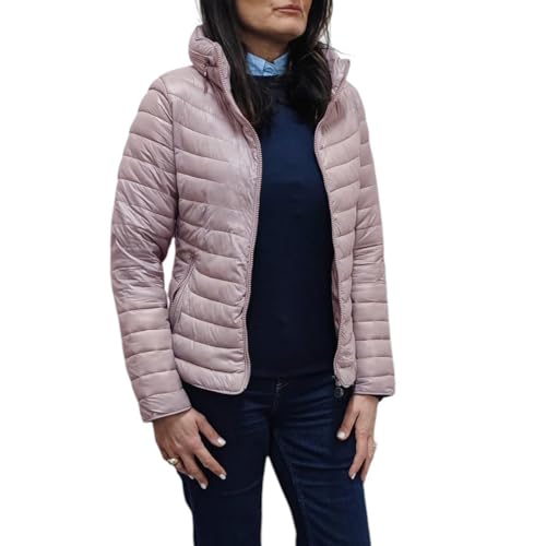 VEQUÈ Damen Leichte Daunenjacke Gepolsterte Steppjacke 100g Ultraleicht Slim Jacke Kapuze Leicht Reißverschluss, rose, XL von VEQUÈ