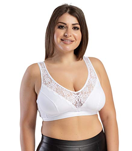 VERALLY Serge Entlastungs Bustier BH mit Spitze | Baumwolle mit Stretch | guter Halt ohne Bügel | große Größen 40-50 (M-XL) | schwarz und weiß | Unterwäsche | von VERALLY