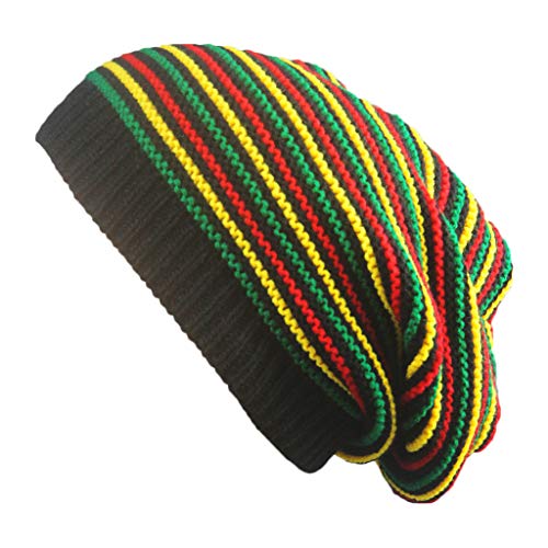VERBENA LINN Unisex gehäkelte gewellte feine Streifen Beanie Cap Regenbogen Jamaika Flagge Baggy Skull Hut VERBENA LINN Unisex gehäkelte gewellte feine Streifen Beanie Cap Regenbogen Jamaika Flagge Baggy Skull Hut von VERBENA LINN