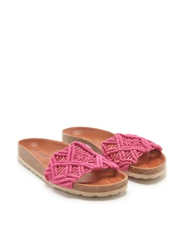 VERBENAS Damen Riemchensandalen Raga Pantolette Textil Fußbett Bequem Freizeit uni Raga Damen pink von VERBENAS