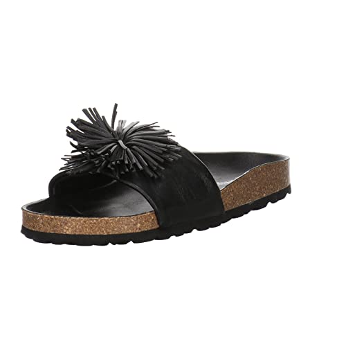 VERBENAS Damen Riemchensandalen Reina Pantolette Glattleder Fußbett Bequem Freizeit uni reina pantolette bommel leder schwarz von VERBENAS