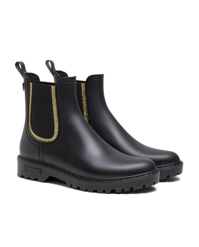 VERBENAS Rain Boots Gaudi Mate Glitter Negro-Oro von VERBENAS