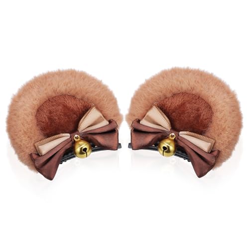 VERDANVERSE Bärenohren Haarspangen für Frauen Kawaii Haarschmuck mit Schleife Cosplay Kopfbedeckung für Partys und Festivals Flauschige Ohrenclips für Mädchen Niedliche Haaraccessoires von VERDANVERSE