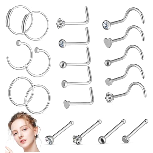 VERDANVERSE 1 Satz Nasenpiercing Set Mix Förmigen Nasenringen Hoops und Stecker für Damen Modischer Robuster und Sicherer Nasenschmuck für Alltag von VERDANVERSE