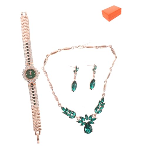 VERDANVERSE Schmuckset Für Damen Mit Grüner Halskette Edelstein-Brautschmuck Mechanischer Armbanduhr Braut-halsketten-Set Brautschmuck-Set Mit Halskette Und Uhr Grüne Schmuck-Sets Für von VERDANVERSE