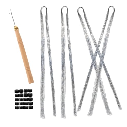 VERDANVERSE 1satz Haar Tinsel Kit Für Frauen Glitzer Haarverlängerungen Mit Silbernen Strähnen Häkelnadel Und Verbindungsringen Für Diy-styling Festivals Salon von VERDANVERSE