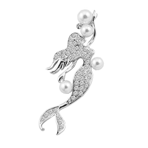 VERDANVERSE Zarte Meerjungfrau Brosche mit Strass und Perlen Silberne Brustnadel für Damen und Mädchen Elegantes Accessoire für Kleidung Hüte und Schals von VERDANVERSE