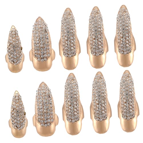 VERDANVERSE 10 Stück Teiliges Gothic Punk Fingerring mit Krallen Design S Goldfarbene Falsche Fingernägel Ringe mit Funkelnden Strasssteinen Bequemes Cosplay Schmuckzubehör für Kostümpartys VERDANVERSE 10 Stück Teiliges Gothic Punk Fingerring mit Krallen Design S Goldfarbene Falsche Fingernägel Ringe mit Funkelnden Strasssteinen Bequemes Cosplay Schmuckzubehör für Kostümpartys von VERDANVERSE