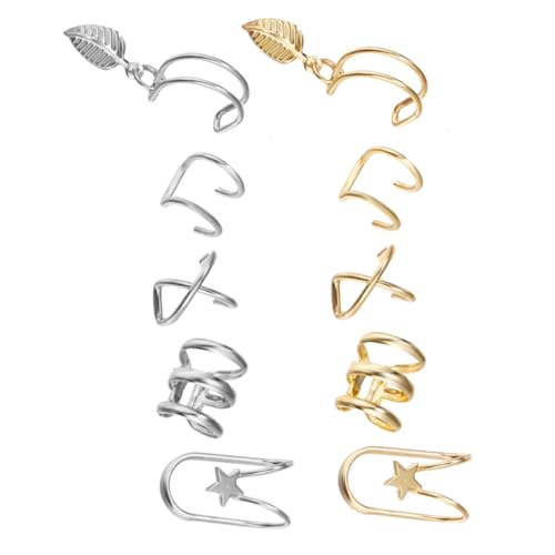VERDANVERSE 10 Stück Teiliges Stilvoller Doppel C Ohrclips aus Legiertem Material Leichte Langlebige Knorpel Ohrringe Ohrloch für Alltag und Party Gold und Silberfarbene Ohrschmuck von VERDANVERSE