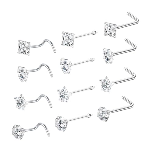 VERDANVERSE 12stücke Edelstahl Nasenringe Mit Zirkonia Für Frauen Nasenstecker Nasenpiercing Körperschmuck Dekorative Nasenschmuck von VERDANVERSE