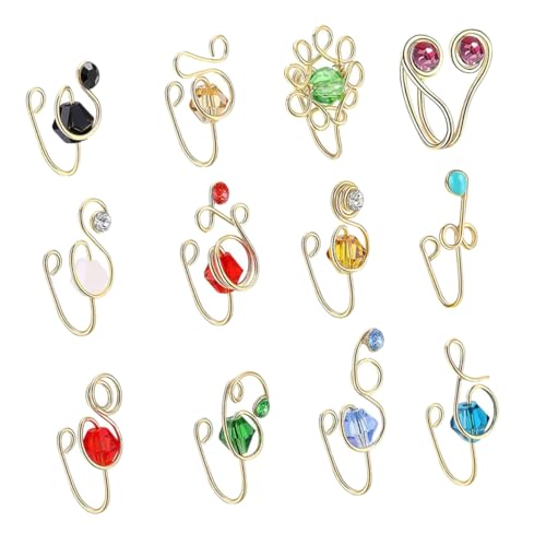 VERDANVERSE 12 Stück Teiliges Nasenmanschetten aus Kupferdraht mit Strass Verstellbare Afrikanische Nose Hautfreundlicher Schmuck für Damen Schmerzfrei Einfach Anzupassen Goldfarben von VERDANVERSE