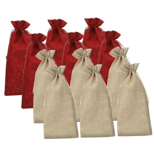 VERDANVERSE 12 Stück Teiliges Weintaschen aus Strapazierfähigem Leinenstoff mit Kordelzug Wiederverwendbare Flaschenbeutel für Weinflaschen Geschenkverpackung für Hochzeiten Partys von VERDANVERSE