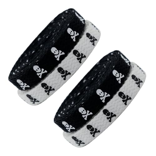 VERDANVERSE 2 Paar Flache Schnürsenkel Elastisch mit Skull Print Strapazierfähig Polyester Modische Weiße und Schwarze Sneakers Schnürbänder für Damen Herren Canvas Schuhe von VERDANVERSE
