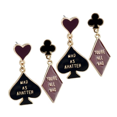 VERDANVERSE 2 Paare Asymmetrische Poker Ohrringe Teiliges Damen Leichte Dangle Herz Pik Kreative Modeschmuck für Party Alltag von VERDANVERSE
