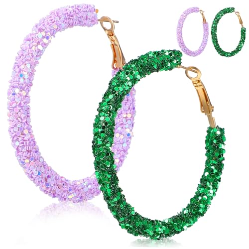 VERDANVERSE 2 Paare Boho Glitzer Creolen mit Schimmernden Pailletten Leichte Auffällige Statement Ohrringe für Damen für Alltag Party Urlaub Strand und Festliche Anlässe von VERDANVERSE
