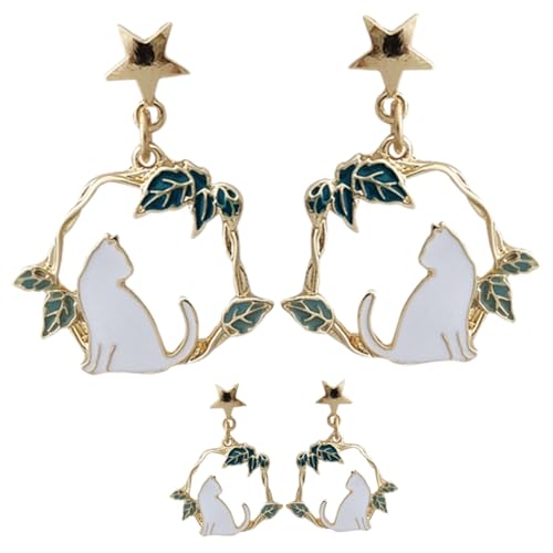 VERDANVERSE 2 Paare Emaille Katzenohrringe Damen Ohrstecker und Hängend Leichtes Design Sommer Geburtstag Schmuck von VERDANVERSE