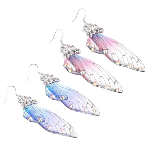 VERDANVERSE 2 Paare Schmetterlingsflügel Ohrringe Damen Lange Baumelnde Ohrhänger Ohrschmuck Modisch Elegant Für Sommer Accessoires von VERDANVERSE