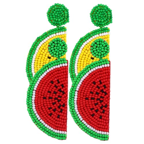 VERDANVERSE 2 Paare Wassermelonen Ohrringe Damen Perlen Ohrhänger Frucht Design Sommer Party Schmuck Gelb Rot von VERDANVERSE