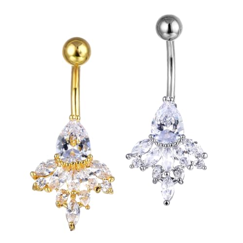 VERDANVERSE 2 Stück Bauchnabelringe mit Kristallen Chirurgenstahl Nabelpiercings Stilvolle Körperdekoration Gold und für Frauen von VERDANVERSE