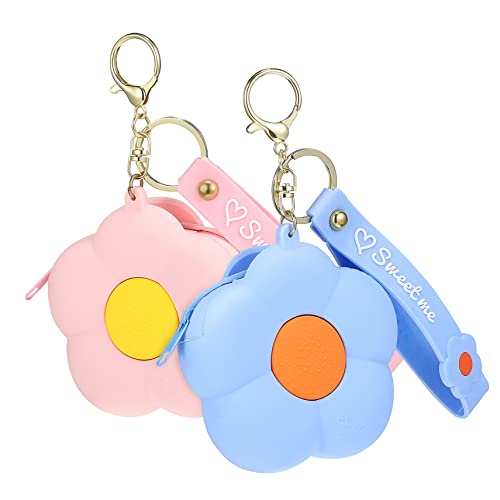 VERDANVERSE 2 Stück Blumenförmiges Silikon Geldbörse Mini Geldbeutel mit Reißverschluss und Handgelenkband für Frauen und Mädchen Himmelblau und von VERDANVERSE