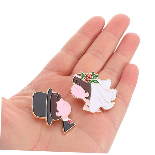 VERDANVERSE 2stücke Hochzeitsabzeichen Cartoon Für Braut Und Bräutigam Anstecknadeln Als Brautparty-button Broschennadeln Zum Halten Hochzeits-cartoon-abzeichen Aus Metall von VERDANVERSE