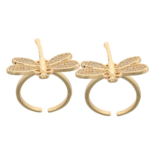 VERDANVERSE 2 Stück Damen Offene Ringe mit Libellen Design Kupfer mit Goldplattierung Zirkonia Schmuck für Alltag Hochzeit und Party Eleganter Verstellbarer Modeschmuck von VERDANVERSE