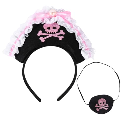 VERDANVERSE 2 Stück Halloween Piraten Stirnband Teilig mit Augenklappe Pinkes Cosplay Accessoire für Robustes Filzmaterial Design für Karneval und Mottoparty von VERDANVERSE