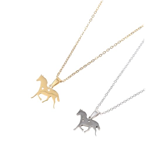 VERDANVERSE 2 Stück Halskette mit Pferdeanhänger und Herz Filigrane Neck Chain für Pferdeliebhaberinnen Langlebiger Schmuck Geschenkidee für Frauen und Mädchen von VERDANVERSE