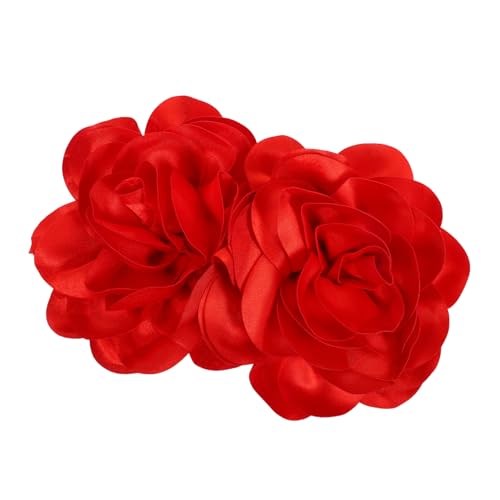 VERDANVERSE 2 Stück Handgefertigte Große Blumenbroschen Auffällige Stoffblüten Anstecknadeln Vielseitiges Accessoire für Hochzeiten Partys Mäntel Schals Taschen Rot von VERDANVERSE