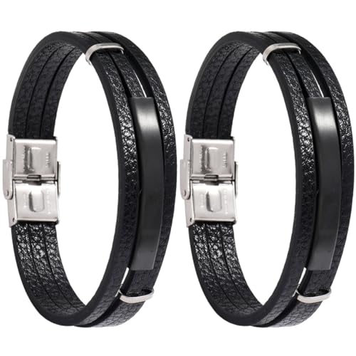 VERDANVERSE 2 Stück Herren Armbänder Schwarzem Multi Layer Punk Stil Handgelenk Kette Geeignet für Fashion und Hip Hop Style von VERDANVERSE