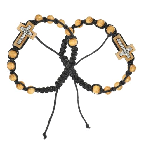 VERDANVERSE 2 Stück Herren Armband mit Kreuzanhänger Verstellbares Perlenarmband Strapazierfähigem Material Modisches Rosenkranzarmband für Männer für Hip Hop und Gebet von VERDANVERSE