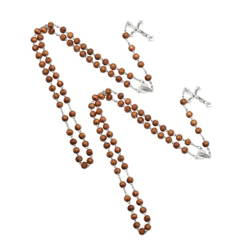 VERDANVERSE 2 Stück Lange Christliche Holzperlen Kette mit Kreuz Anhänger Amulett Schmuck für Damen und Herren Flexibles Design als Hals und Armband Spirituelle Rosenkranz Halskette zu von VERDANVERSE