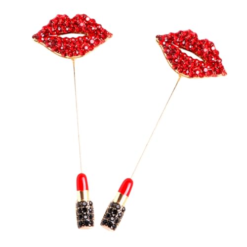 VERDANVERSE 2 Stück Lippenstift Brosche Damen Strass Schmuck Lip Pin Anstecknadel Rot für Kleidung Mantel Anzug Kleidungsschmuck von VERDANVERSE