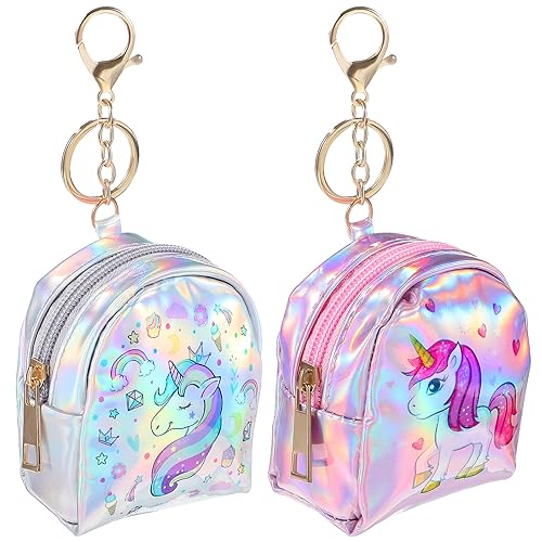 VERDANVERSE 2 Stück Mini Einhorn Geldbörsen Holographische Münzbeutel mit Schlüsselanhänger Praktische Reißverschluss Münzbeutel für Damen für Kleingeld Karten und Kleine Gegenstände von VERDANVERSE