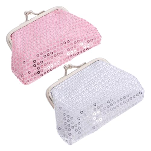 VERDANVERSE 2 Stück Pailletten Mini Geldbörse mit Kiss-Lock Verschluss Glitzerndes Münzportemonnaie für Mädchen Kleine Brieftasche Silber für Partys und Geschenke von VERDANVERSE